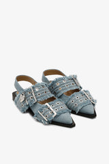 GANNI For Sale Feminine Buckle Ballerinas in Denim with Charms