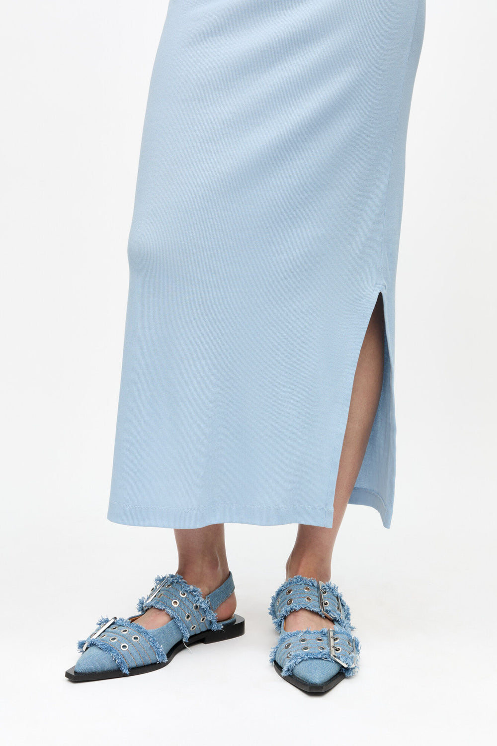 GANNI For Sale Feminine Buckle Ballerinas in Denim with Charms