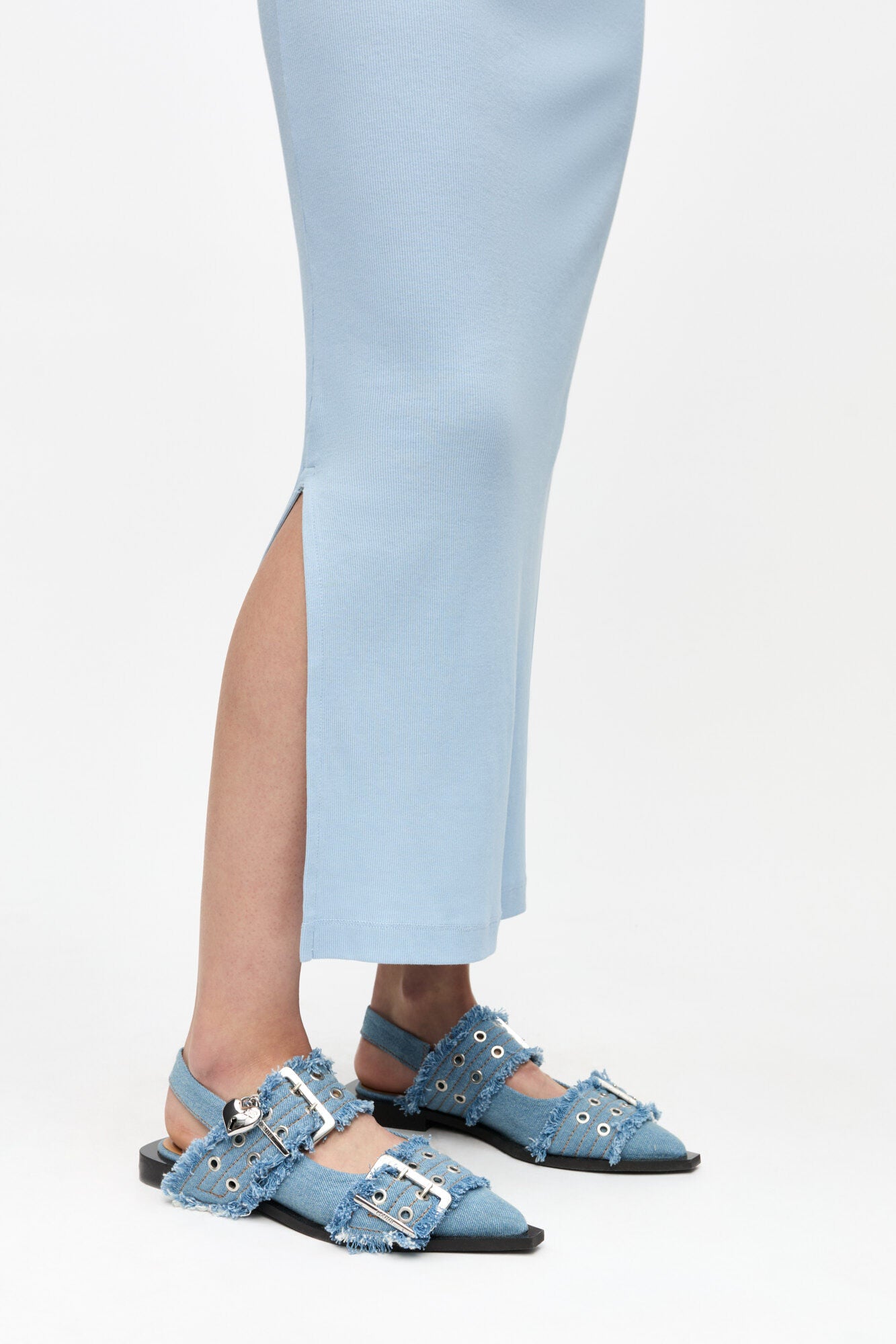 GANNI For Sale Feminine Buckle Ballerinas in Denim with Charms