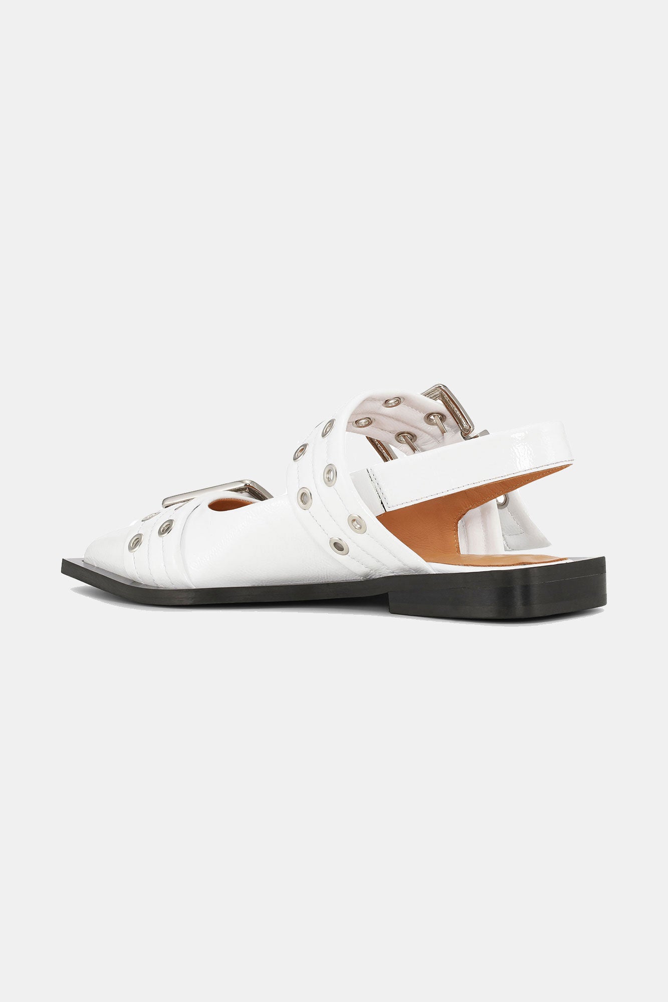 GANNI Outlet White Wide Welt Buckle Ballerinas