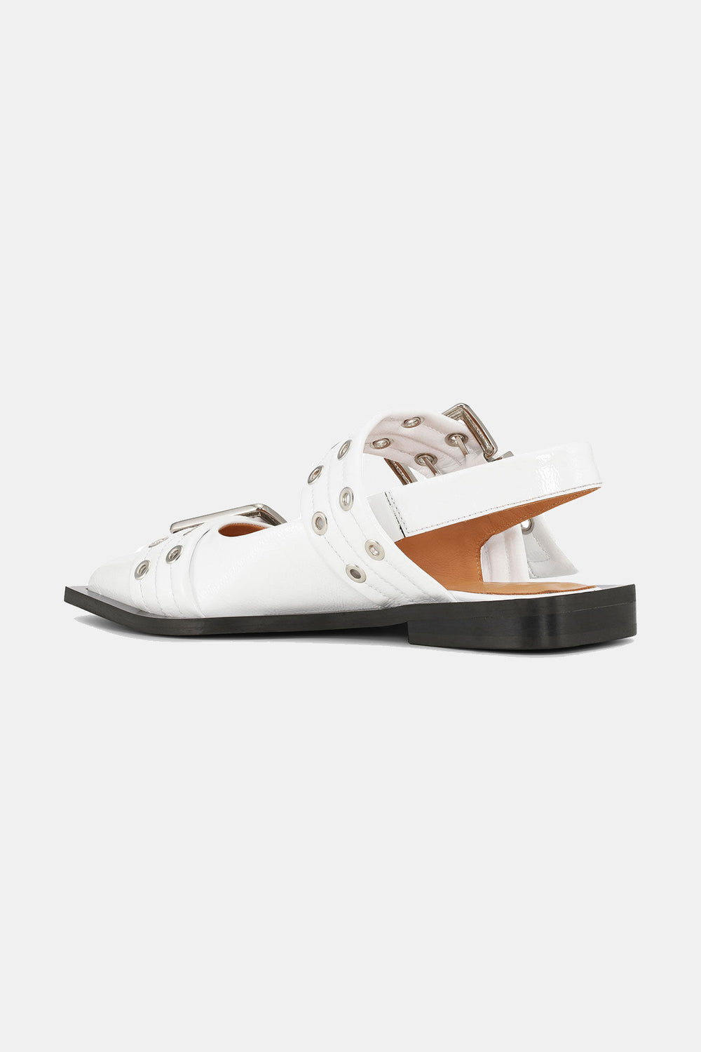 GANNI Outlet White Wide Welt Buckle Ballerinas