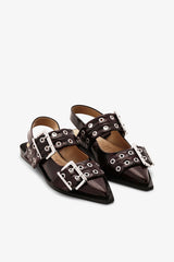 GANNI Hot Sale Feminine Buckle Ballerinas in Snake Burgundy