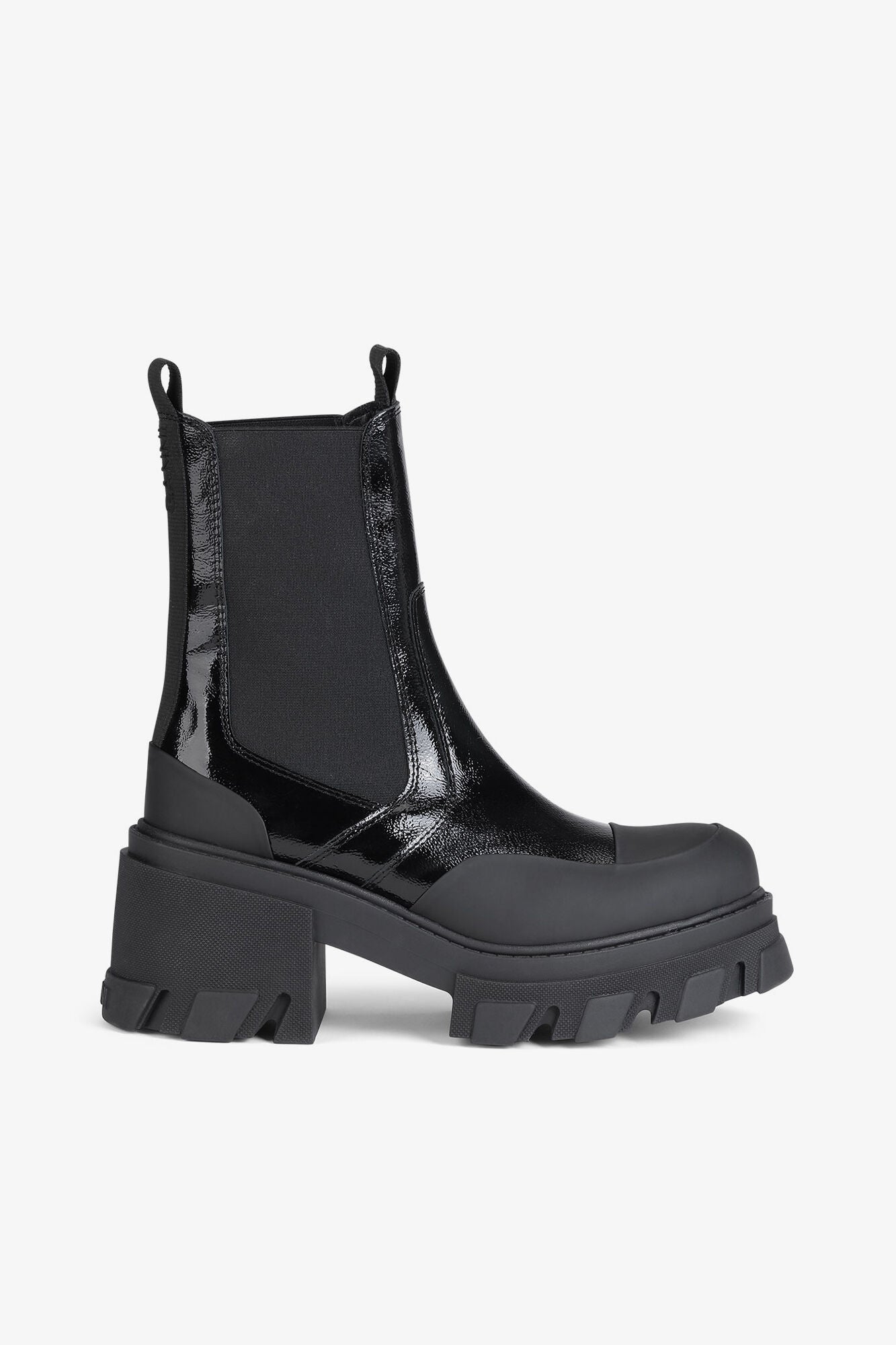 GANNI us Cleated Heeled Mid Chelsea Boots in Black Naplack