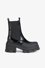 GANNI us Cleated Heeled Mid Chelsea Boots in Black Naplack
