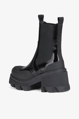GANNI us Cleated Heeled Mid Chelsea Boots in Black Naplack