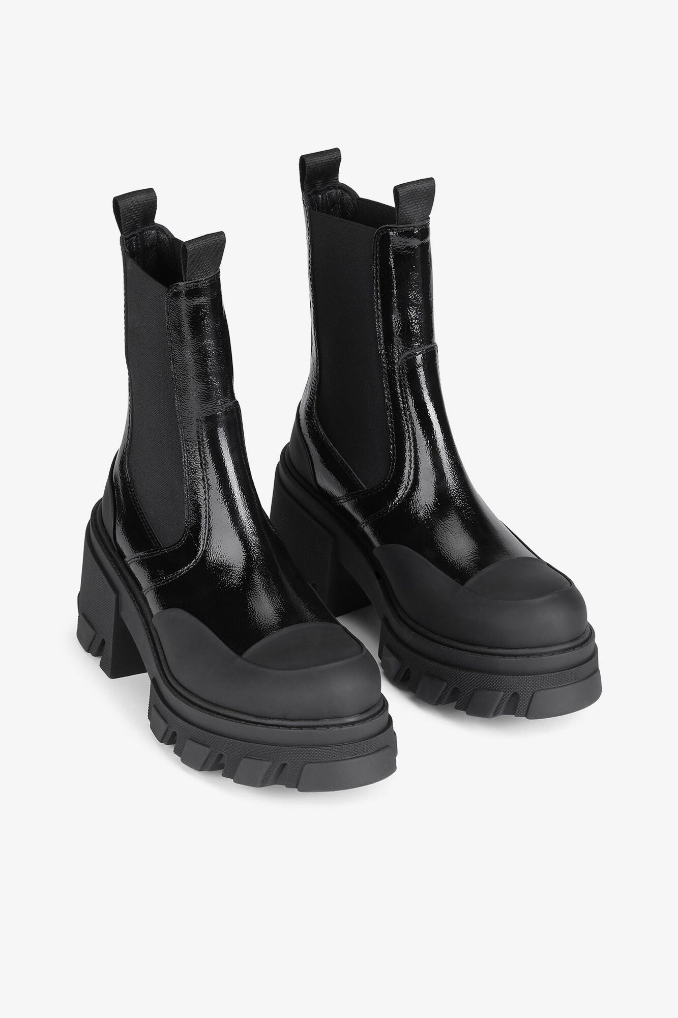 GANNI us Cleated Heeled Mid Chelsea Boots in Black Naplack