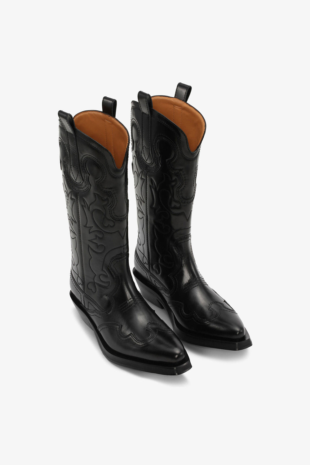 GANNI Discount Mid Shaft Embroidered Western Boots in Black