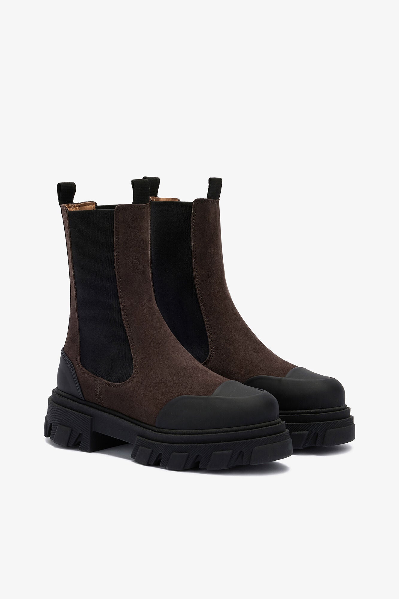 GANNI Online Cleated Mid Chelsea Boots in Brown