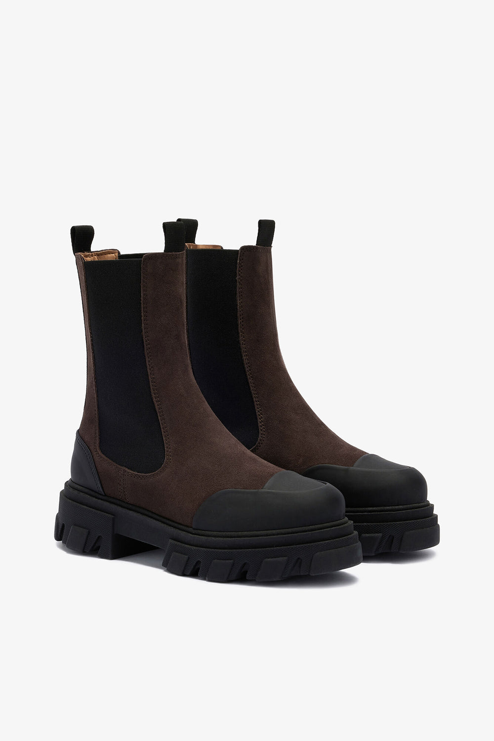 GANNI Online Cleated Mid Chelsea Boots in Brown