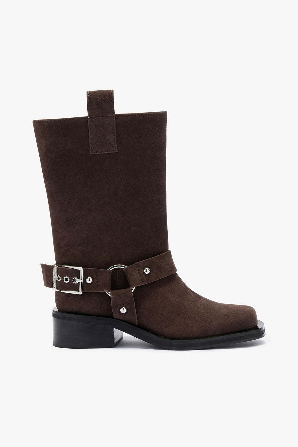 GANNI Outlet Mid Shaft Biker Boot in Brown Suede