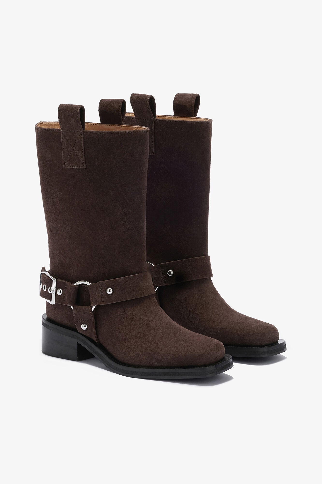 GANNI Outlet Mid Shaft Biker Boot in Brown Suede