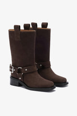 GANNI Outlet Mid Shaft Biker Boot in Brown Suede