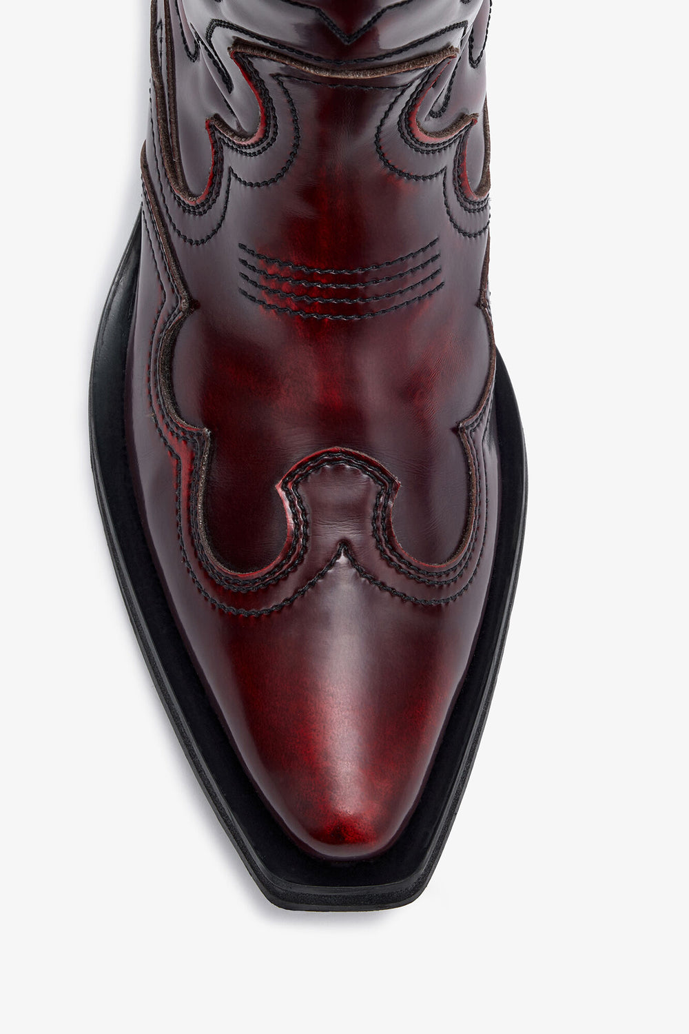 GANNI New Mid Shaft Embroidered Western Boots in Burgundy