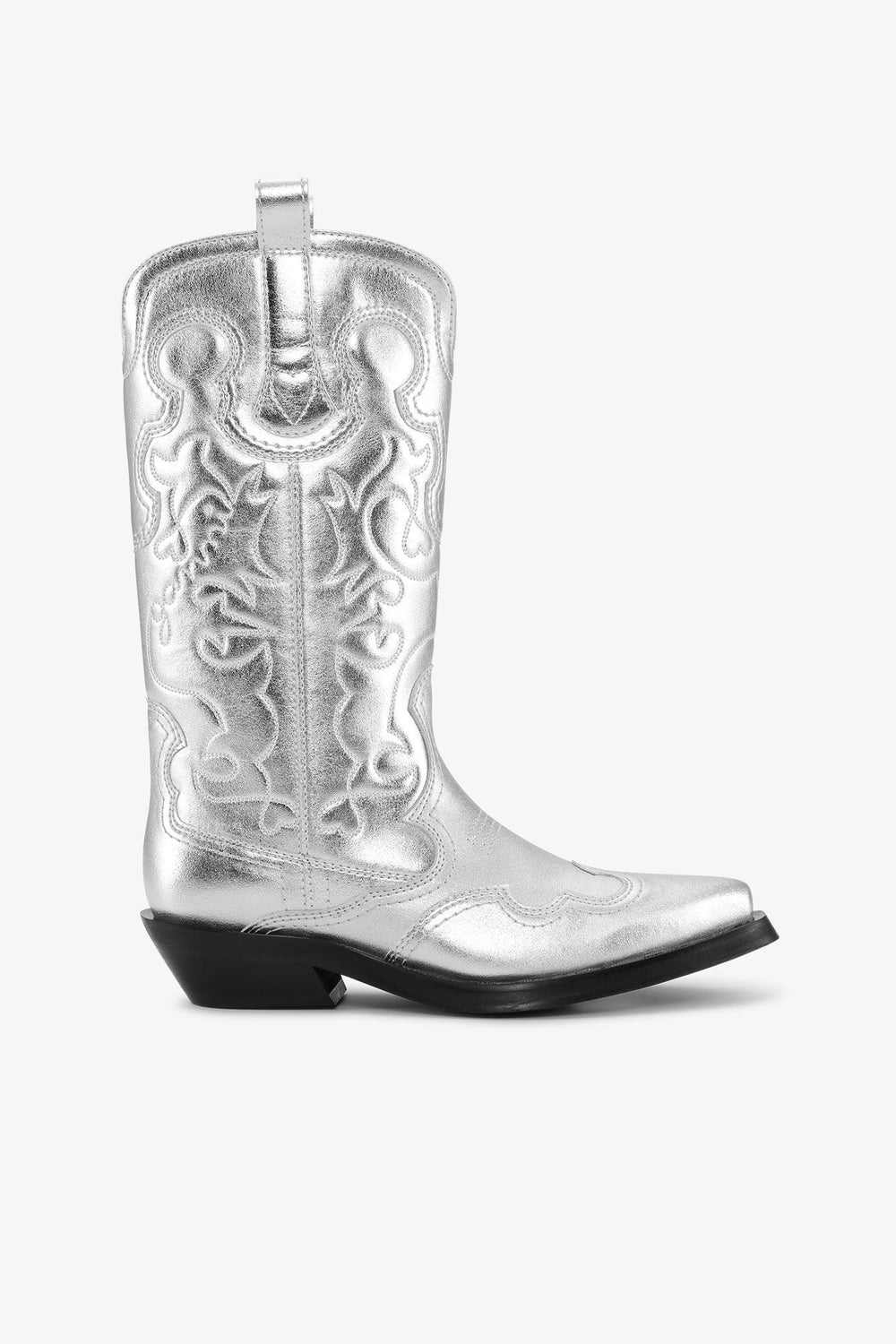 GANNI Sale Silver Mid Shaft Embroidered Western Boots