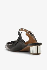 GANNI Outlet Lace-Up Mules in Black Oleatex