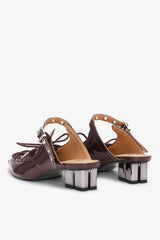 GANNI New Lace-Up Mules in Brown Oleatex