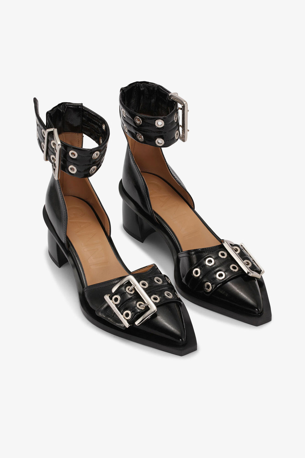 GANNI Online Black Chunky Buckle Open Cut Pumps