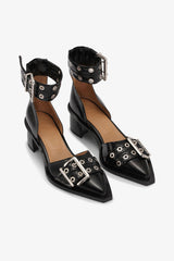 GANNI Online Black Chunky Buckle Open Cut Pumps