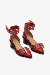 GANNI Sale Red Feminine Buckle Open Cut Pumps