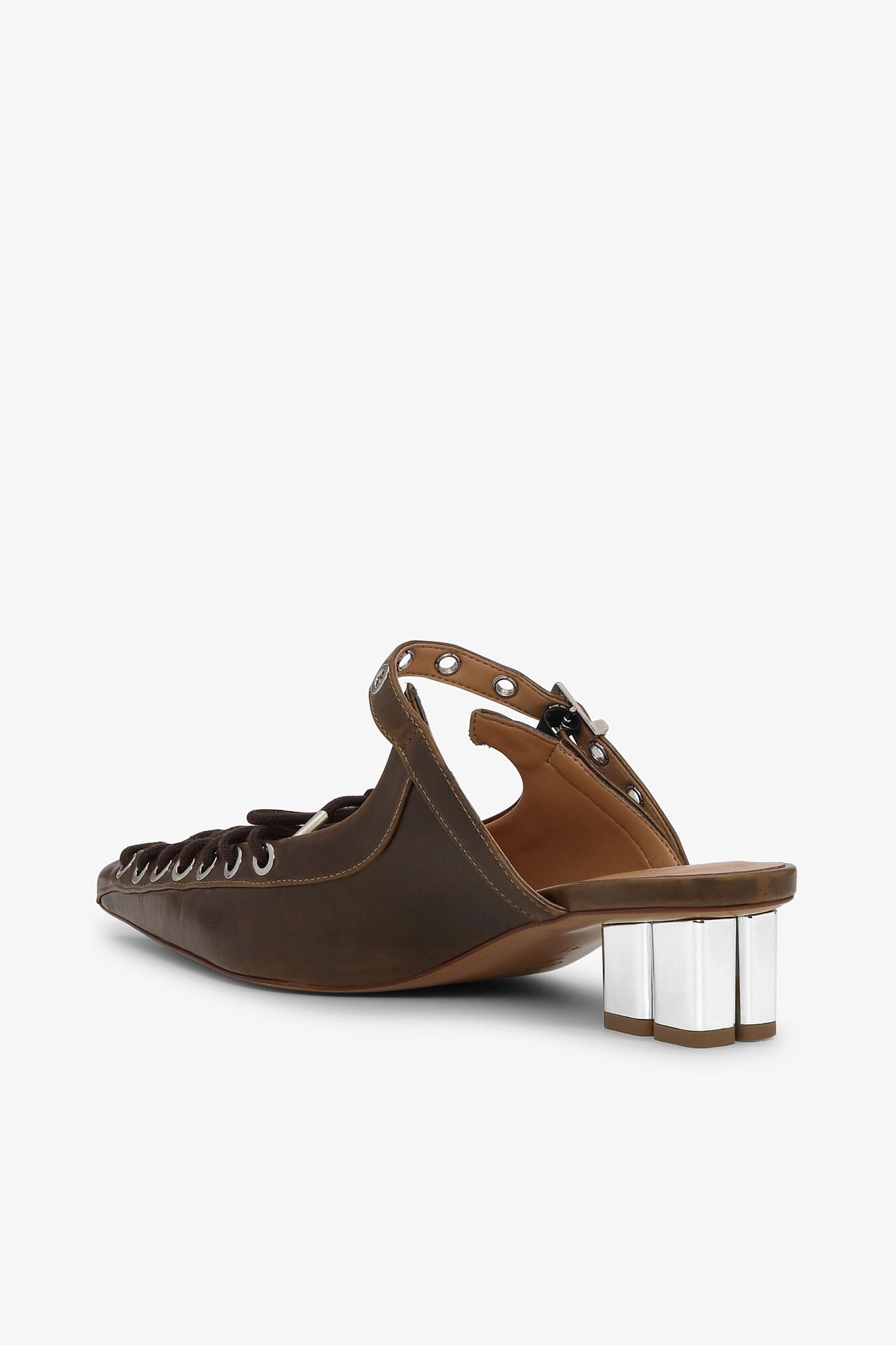 GANNI Discount Lace-Up Mules in Dark-Olive Oleatex