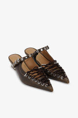 GANNI Discount Lace-Up Mules in Dark-Olive Oleatex