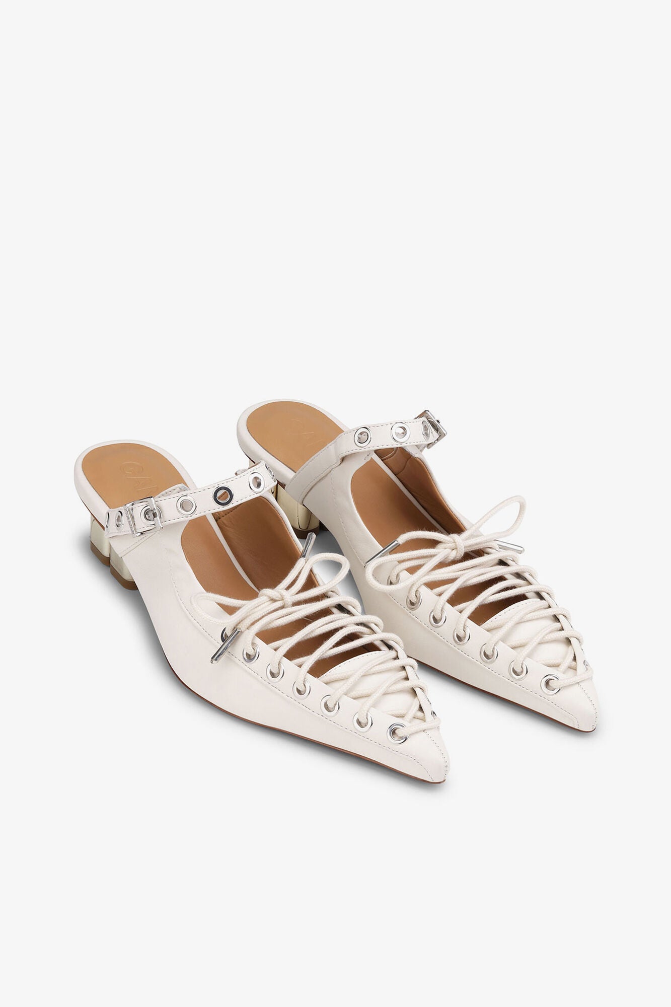 GANNI For Sale Lace-Up Mules in Ivory