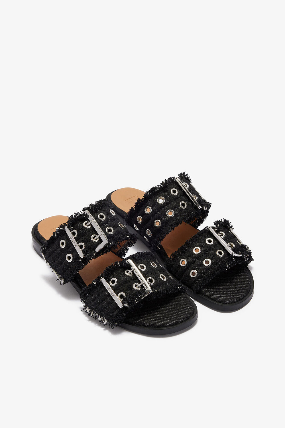 GANNI Outlet Feminine Buckle Two-Strap Sandals in Black