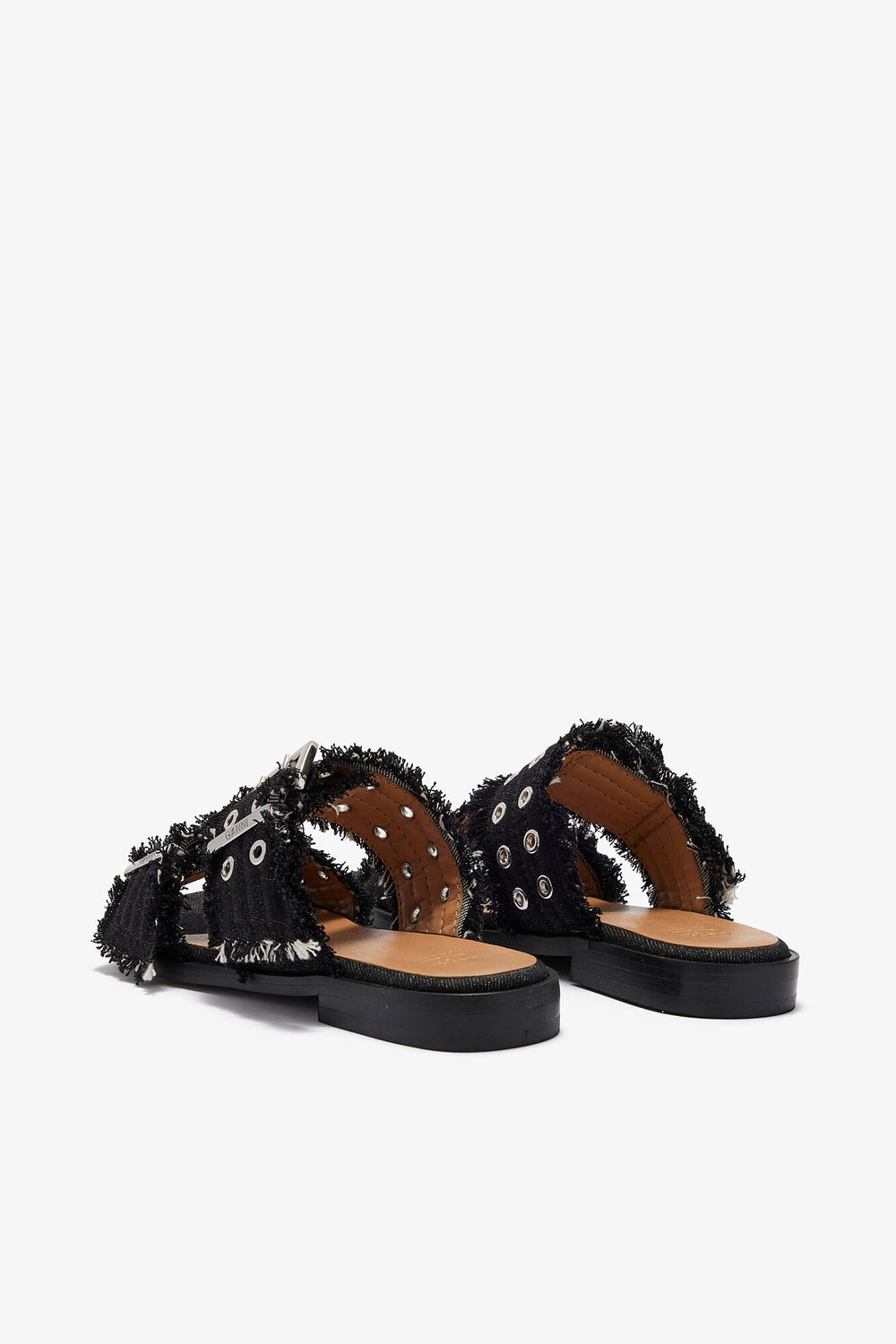 GANNI Outlet Feminine Buckle Two-Strap Sandals in Black