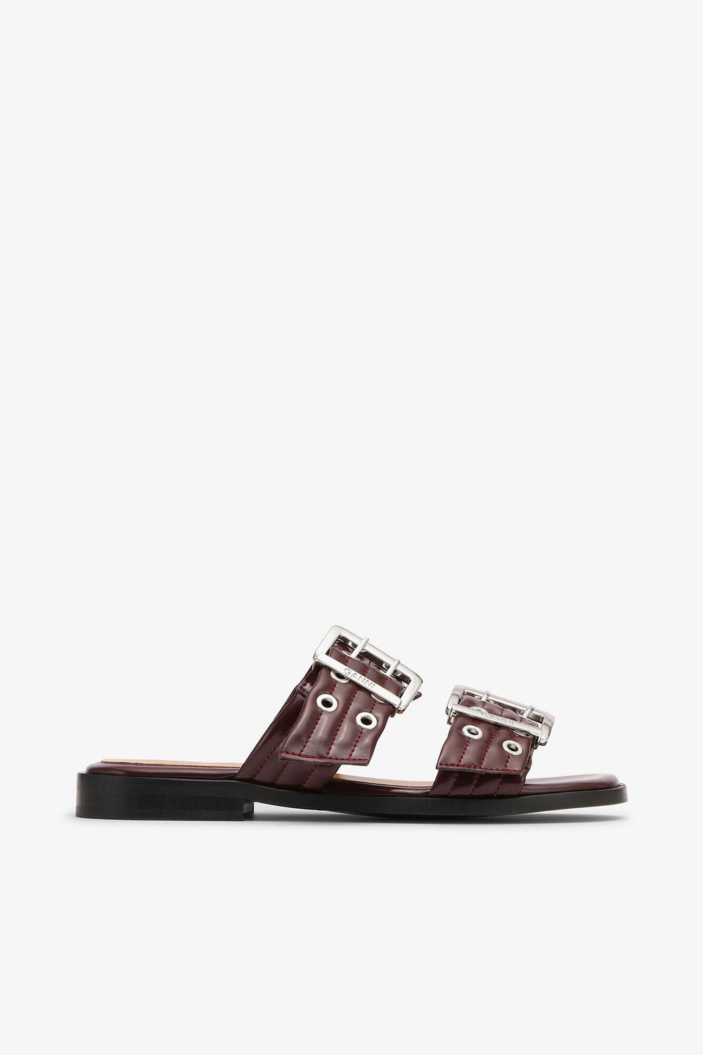 GANNI Hot Sale Feminine Buckle Two-Strap Sandals in Burgundy