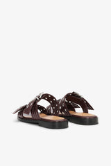 GANNI Hot Sale Feminine Buckle Two-Strap Sandals in Burgundy