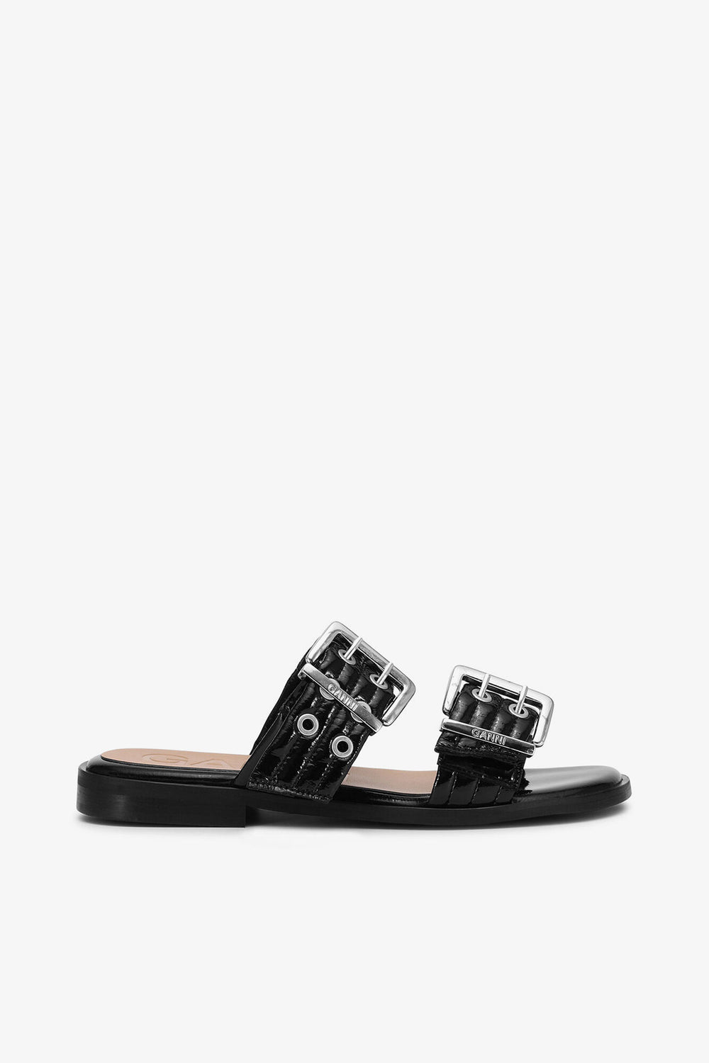 GANNI New Feminine Buckle Two-Strap Sandals in Black