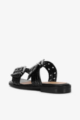 GANNI New Feminine Buckle Two-Strap Sandals in Black