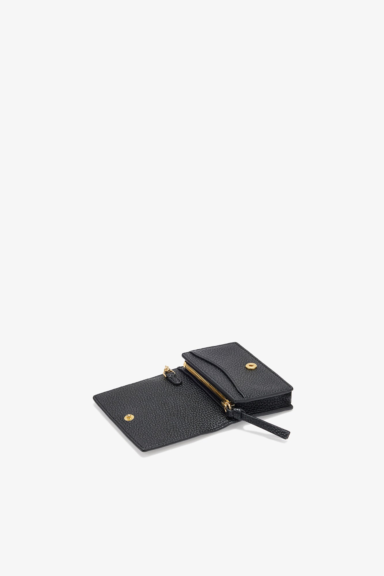 GANNI Outlet Black Card Holder With Flap in Grained Black with Gold