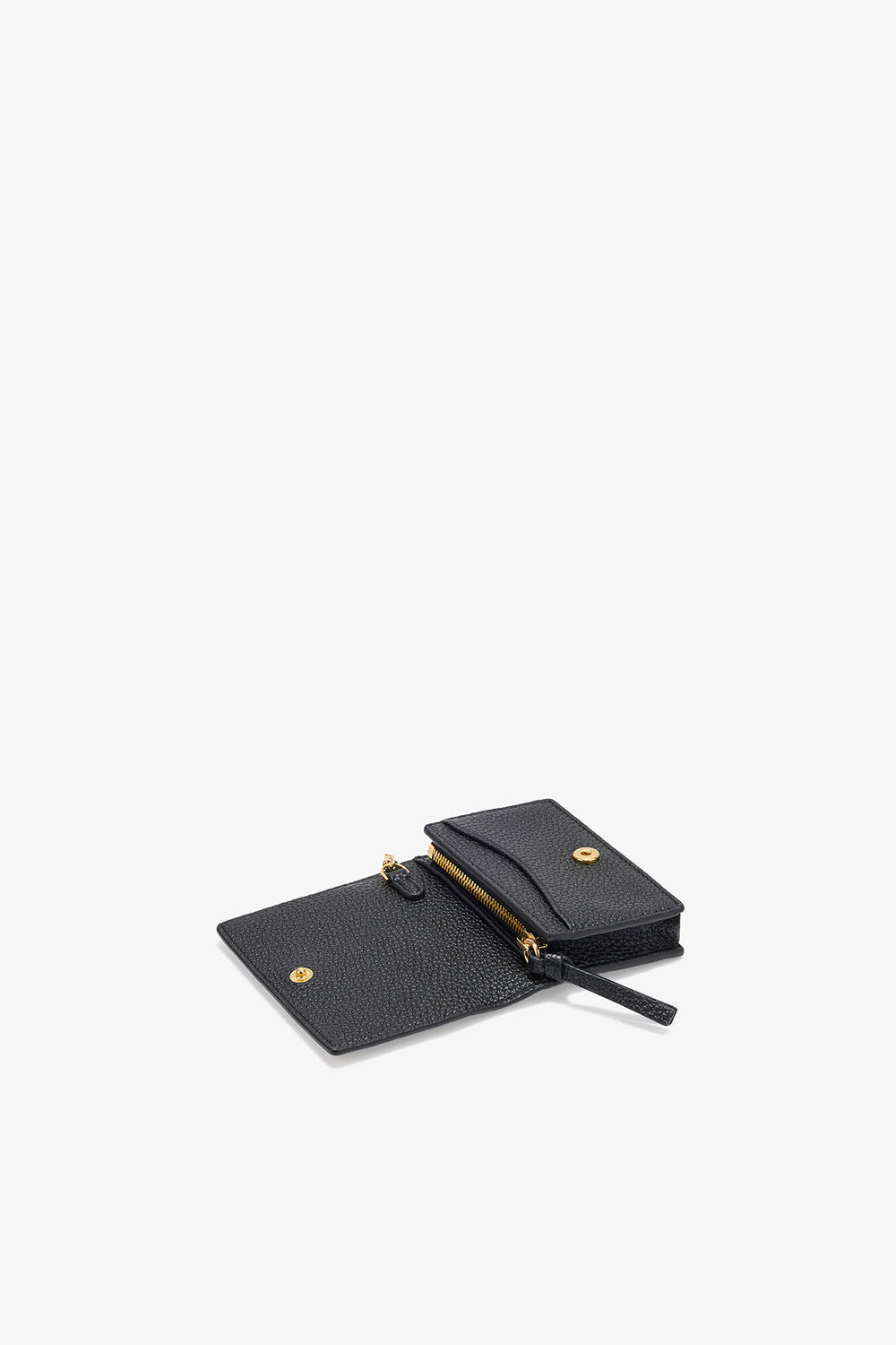 GANNI Outlet Black Card Holder With Flap in Grained Black with Gold