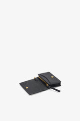 GANNI Outlet Black Card Holder With Flap in Grained Black with Gold
