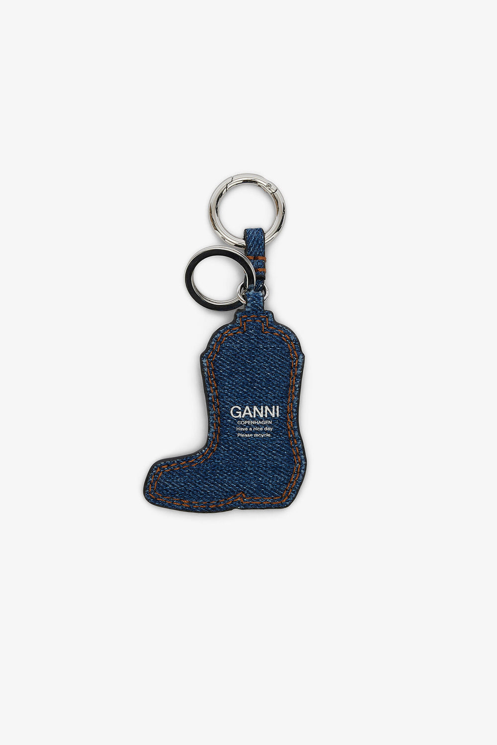 GANNI On Sale Navy Peony Western Boot Keyring in Denim