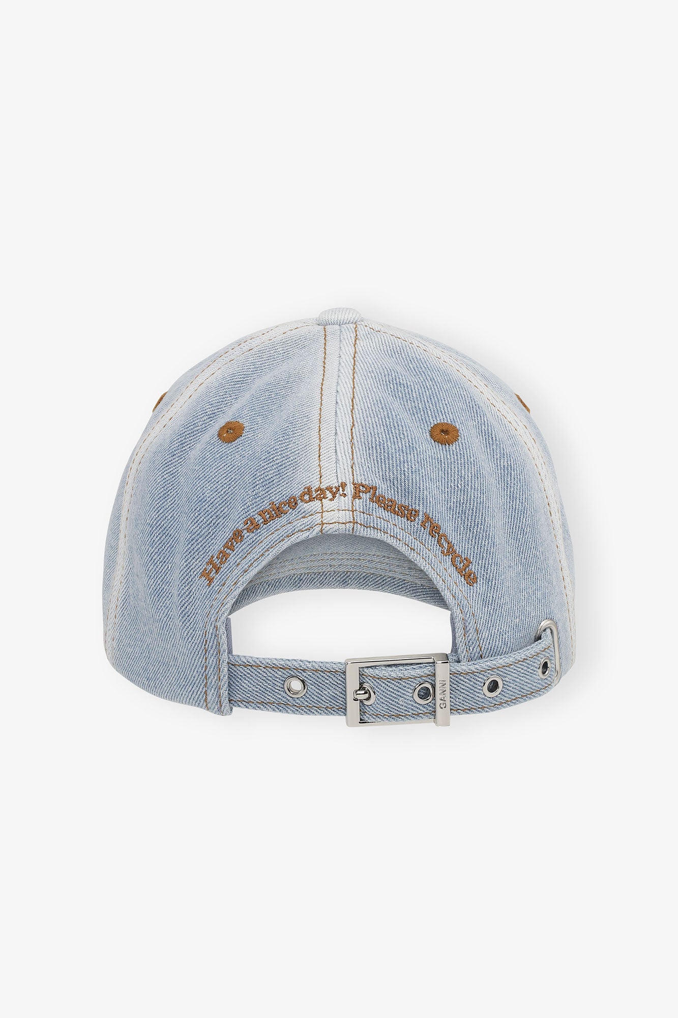 GANNI Online Light Denim Cap in Light Blue Denim