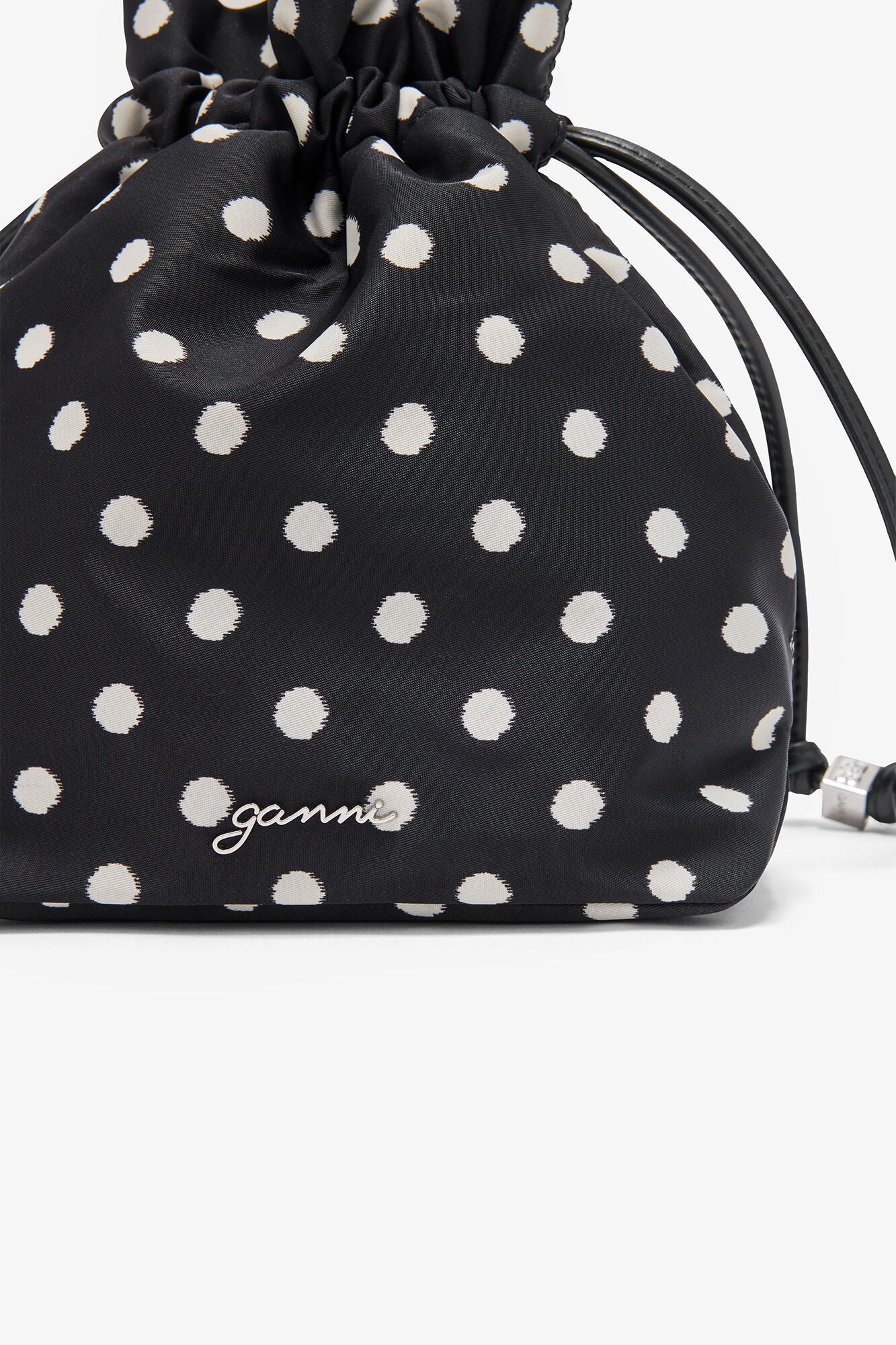 GANNI Online Black Printed Bou Bucket Pouch with Dots
