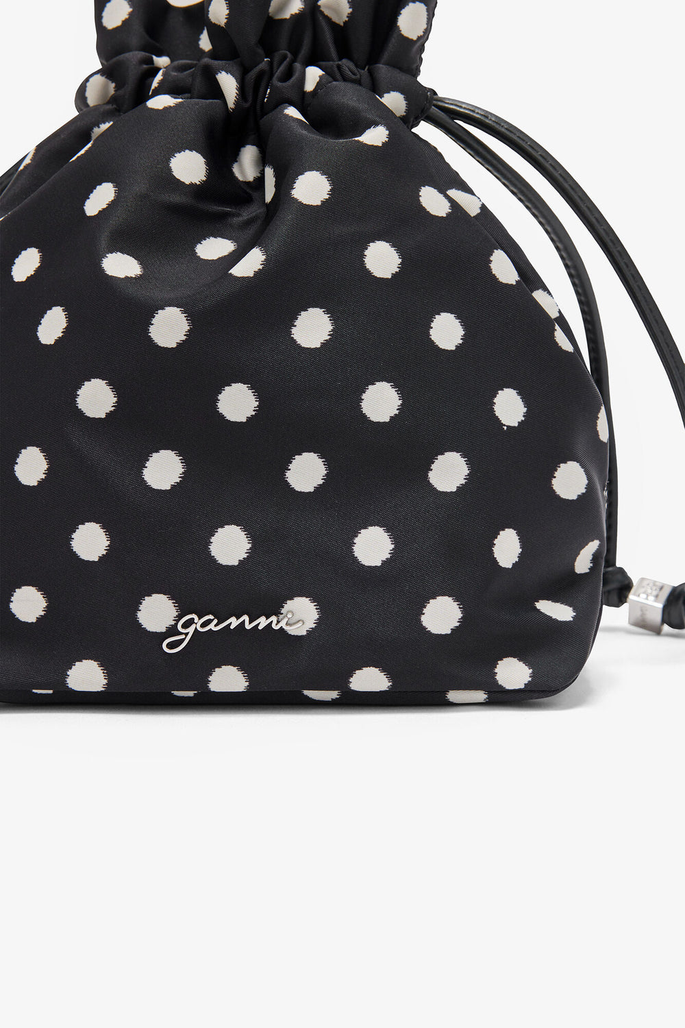 GANNI Online Black Printed Bou Bucket Pouch with Dots