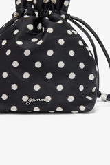 GANNI Online Black Printed Bou Bucket Pouch with Dots
