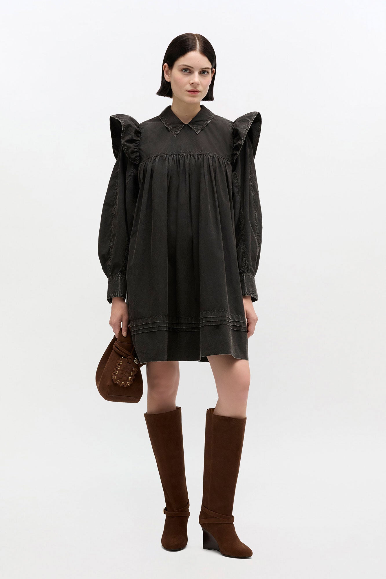 GANNI On Sale Black Washed Mini Shirt Dress