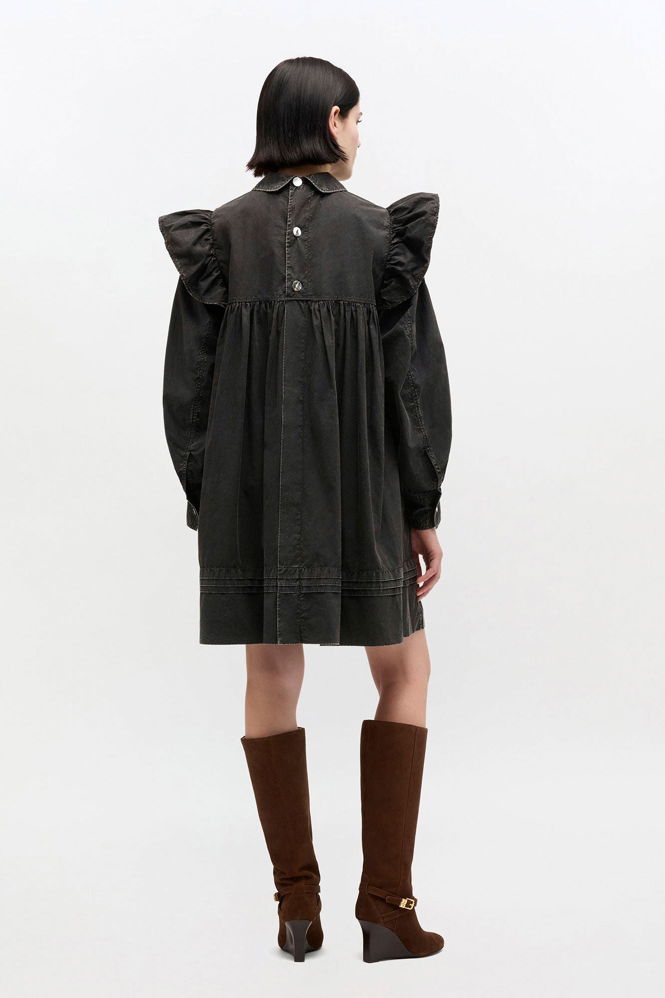 GANNI On Sale Black Washed Mini Shirt Dress